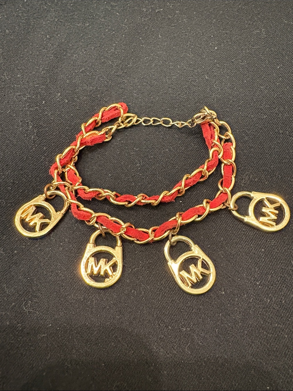 Michael Kors Red and Gold MK Charm Chain Bracelet